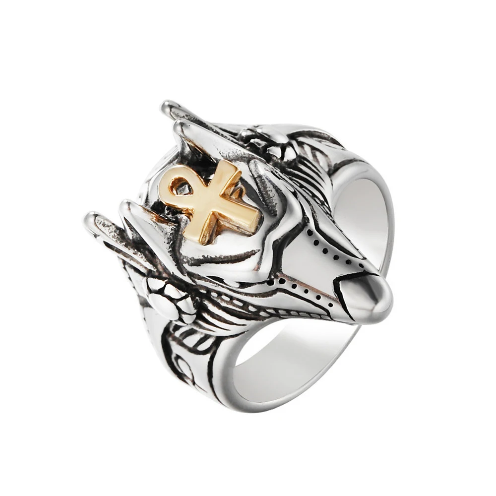 

Fashion The Patron Saint Of Egypt Pharaohs Anubis Rings Wholesale 316L Stainless Steel Engagement Jewelry For Women Female
