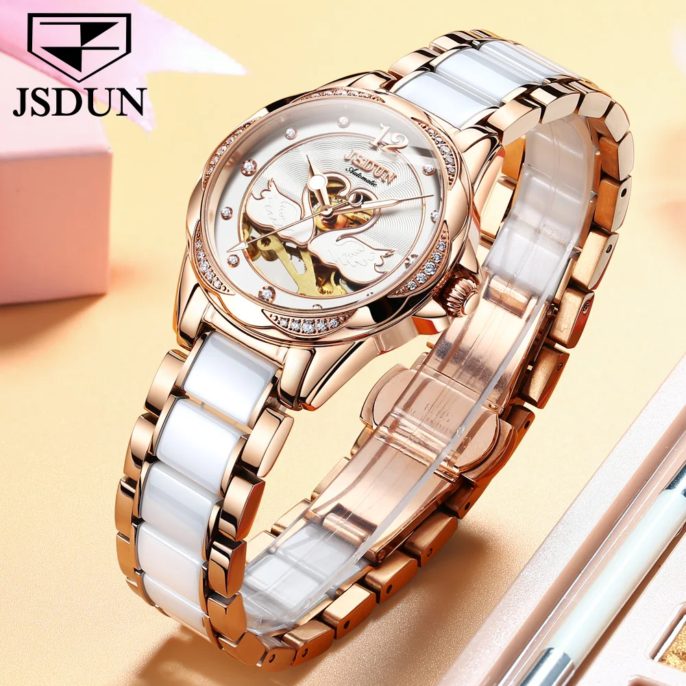 

JSDUN Top Brand Fashion Mechanical Watch Ladies Watch Luxury Brand Swan Design Sapphire Waterproof Ladies Watch