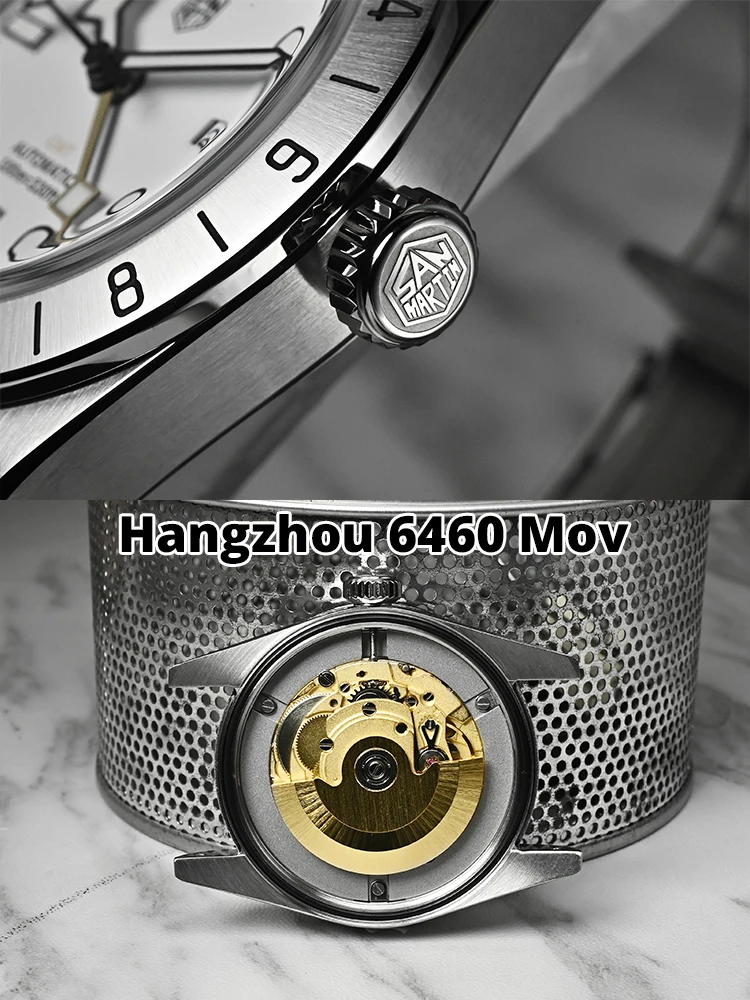 Фото Мужские часы San Martin Upgraded 38,3 мм Hangzhou 6460 BB GMT, автоматические механические спортивные часы с сапфировым стеклом, водонепроницаемые, 100 м, SN0054 №4