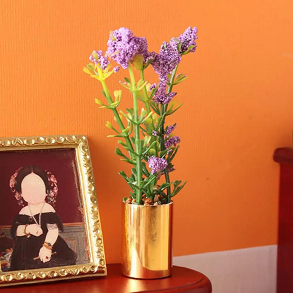 

Легкие мини-горшечные растения ручной работы, кукольный домик, Комнатные растения, фиолетовый цветок, миниатюрные цветы в горшке, украшение для растений