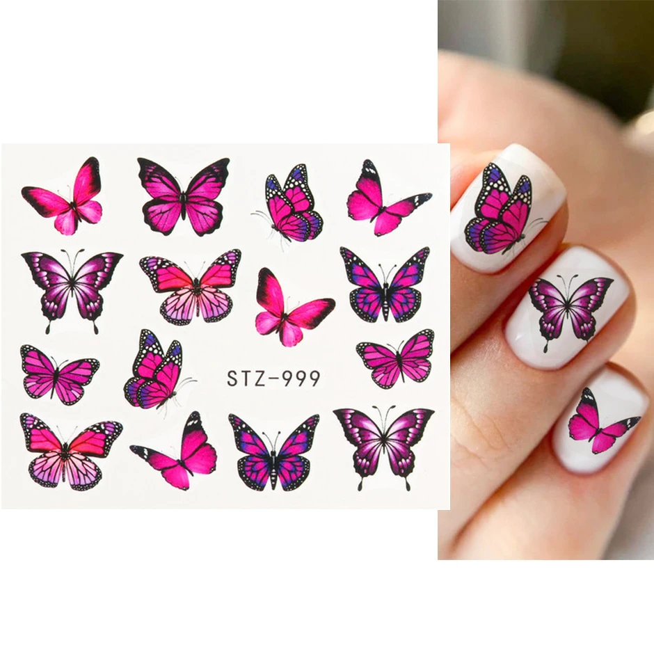 

VISIBLE 1PC 3D Black multicolor ButterflyGradient Adhesive White Sticker Nail Design Art Decorations Nail Art Accessories