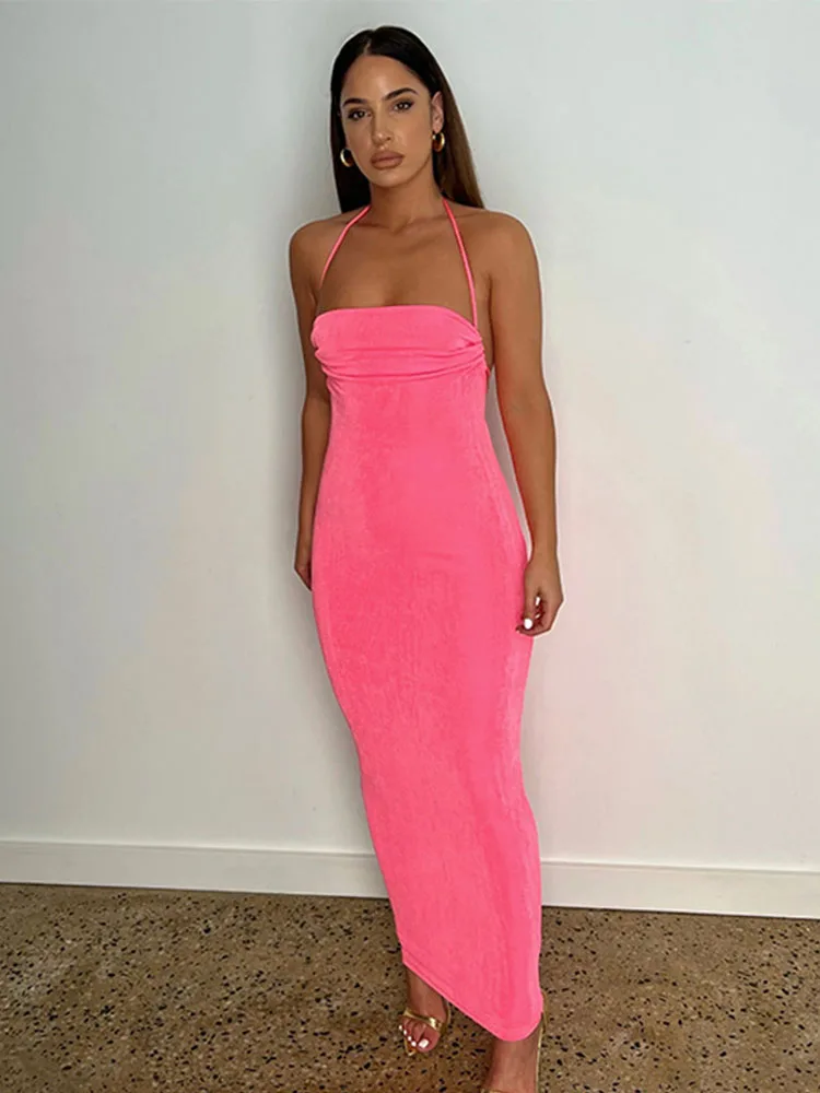 

Backless Maxi Dress Sexy Spaghetti Strap Slim Dress For Women Long Club Party Beach Dress Summer Blue Outfits 2022 New