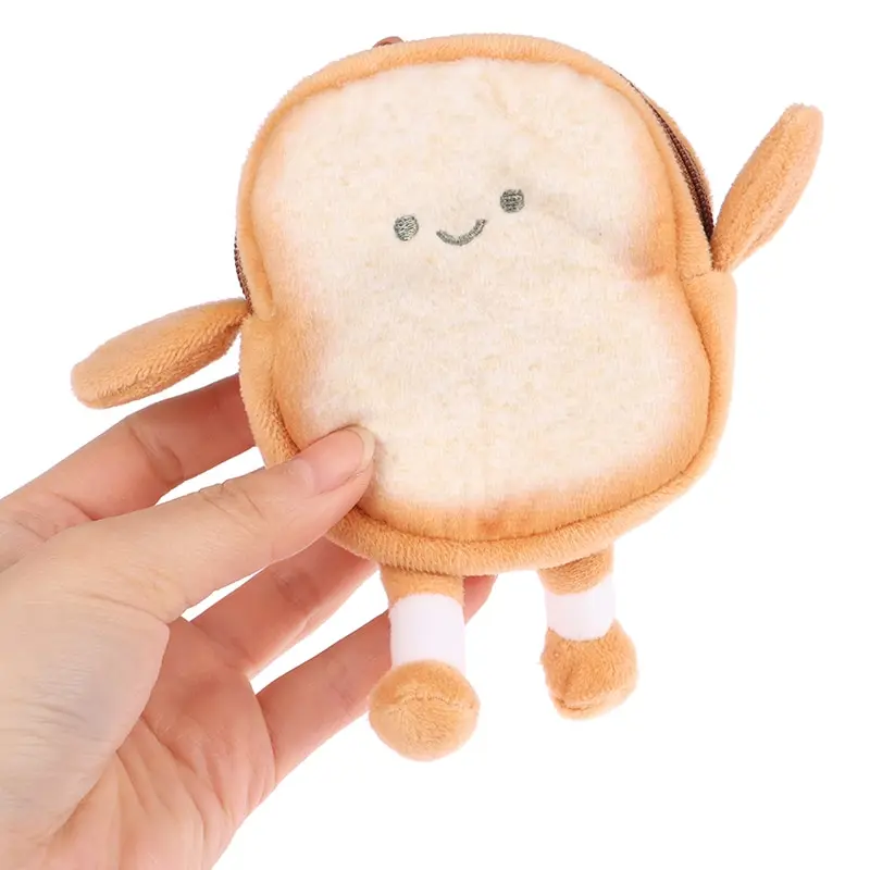 Creative Lovely Toast Plush Oatmeal Bag Keychain Mini Card Pouch Bread Piece Keyring Coin Purse Earphone Bags Pendant Key Fob