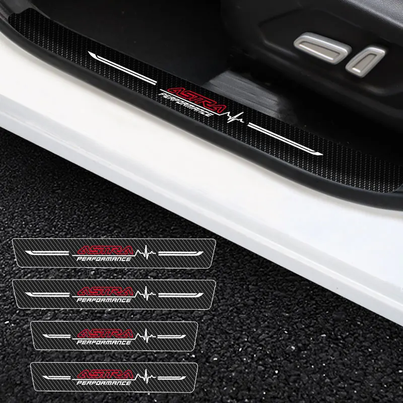 

4X.Car Door Stickers Car Threshold Door Entry Pedal Guards For Opel ASTRA Logo Scuff Plate Carbon Fiber Sill Protector