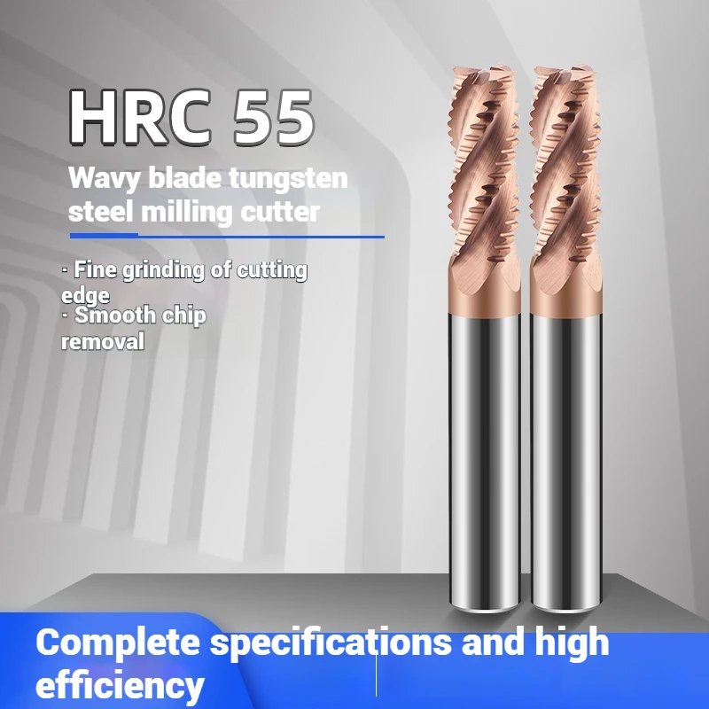 Черновая концевая фреза, твердый карбид, 4 канавки, HRC55, хвостовик 3-20 мм для стали, железа, алюминия, МДФ, стекловолокна, акрила, дерева, меди, пластика