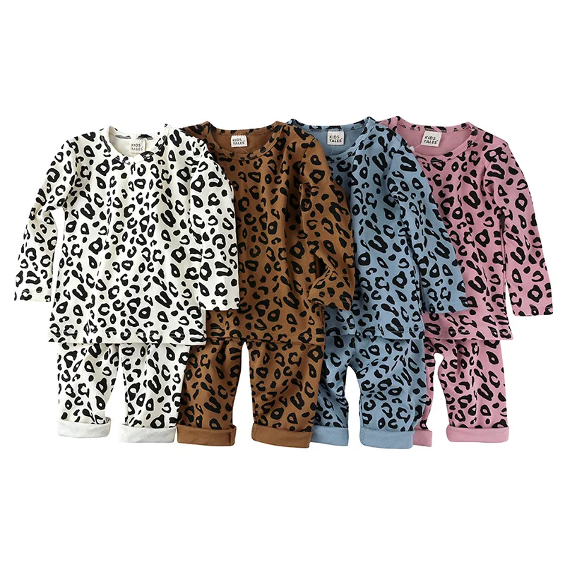 

Spring Autumn Cotton Boy Girls High Waist Leopard Long Sleeve Pants Home Suit Infant Top and Bottom Outfits Children Pajama Set