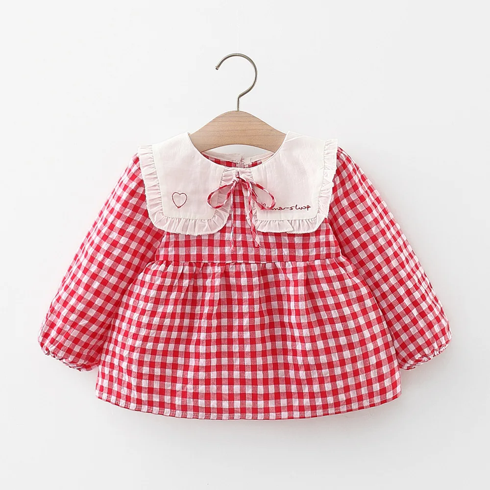 

Melario Baby Kids Dress 2022 New Autumn Long-sleeved Thin Korean Girl Baby Doll Collar Plaid Cotton Princess Dress Girl Clothes