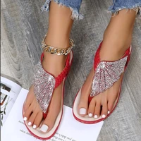 2022 new bohemian style women casual summer beach sandals rhinestone decor clip toe lady flat beach gladator sandals size