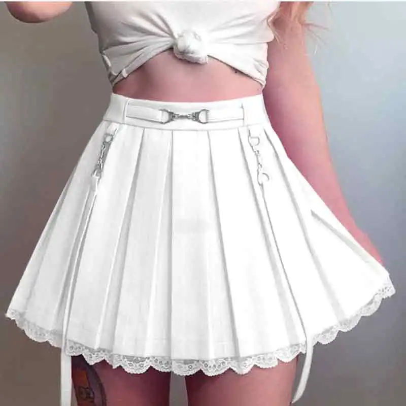 

Женская кружевная юбка с высокой талией, трапециевидная короткая юбка в стиле 90-х, винтажная приталенная Весенняя плиссированная юбка в сти...