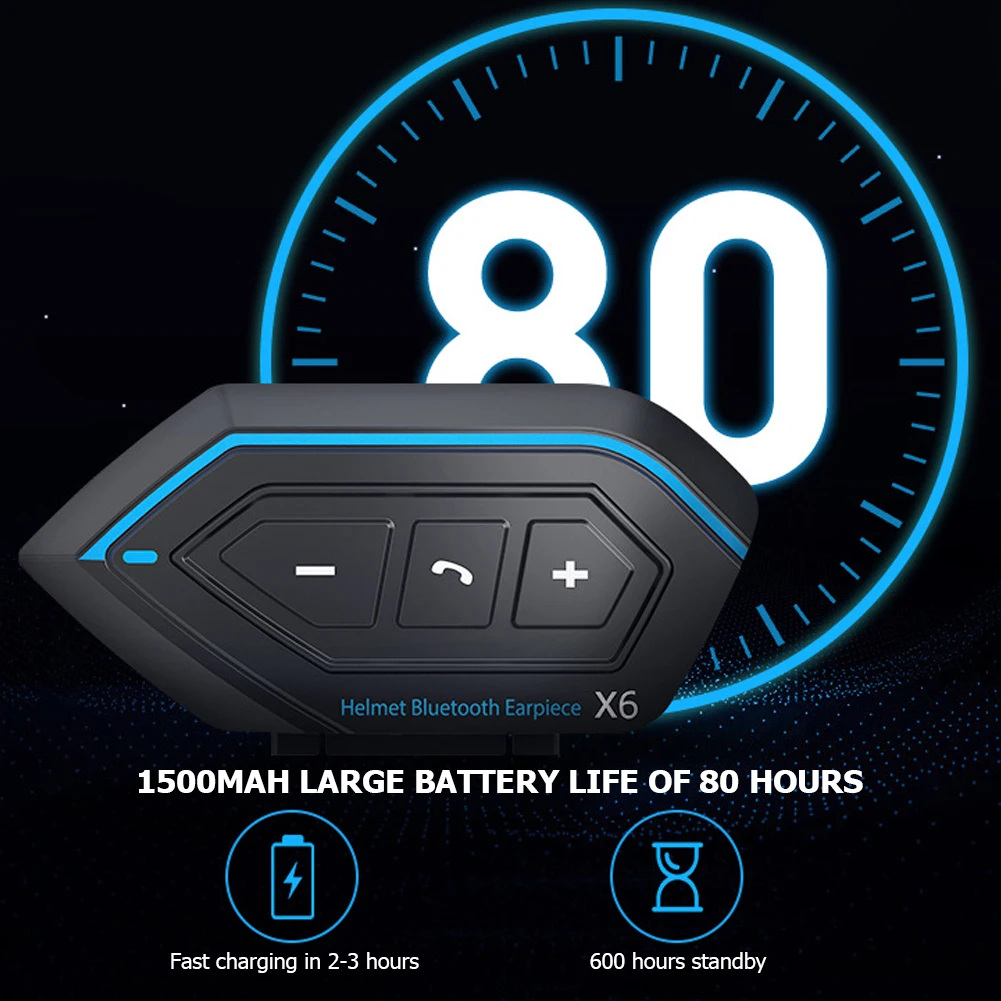 

Гарнитура для мотоциклетного шлема X6, BT мотогарнитура, Bluetooth совместимая с мотоциклетным шлемом, стерео гарнитура для сотового телефона 2 Rider