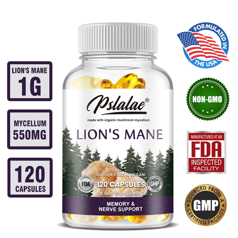 

Lion's Mane Capsules for Improved Mental Clarity, Focus and Cognitive Support - Brain Boosting Nootropic Lion's Mane Supplement