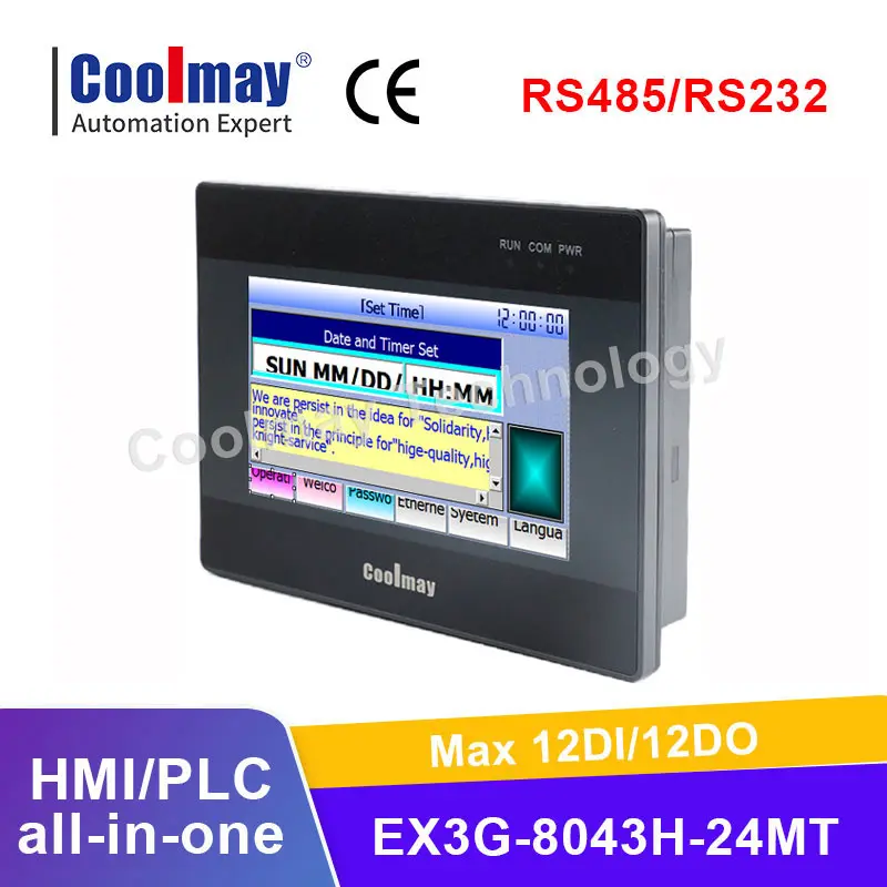 

Оригинальный ПЛК Coolmay 4,3/7 дюйма HMI «все в одном» серии MX3G-43C/70C Встроенный аналоговый входной выход 5AD2DA Поддержка MODBUS RTU RS485 RS232