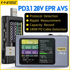 FNIRSI-FNB58 USB-тестер Вольтметр Амперметр TYPE-C Быстрое обнаружение заряда Измерение емкости Измерение пульсации