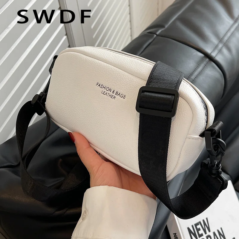 

SWDF 2023 New Fashion Ladies Wide Shoulder Strap Messenger Bag Texture Single Shoulder Small Square Bag Net Red Small Bag Women