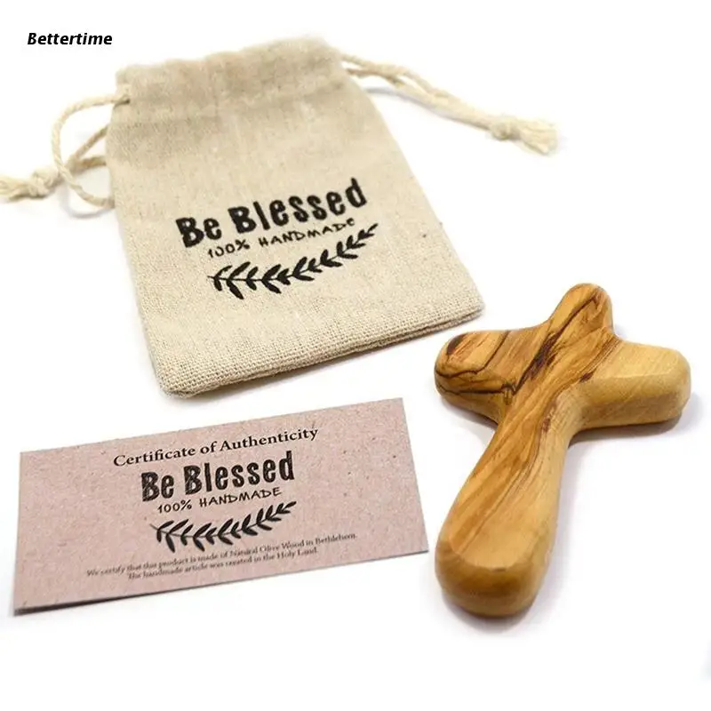 

Wood Clinging Cross Portable Holding Crucifix for Prayer Palm Size Cross Gift