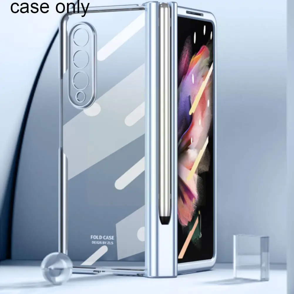 

Прозрачный защитный чехол для телефона с гальваническим покрытием высокой четкости чехол с гнездом для ручки для Samsung Galaxy Z Fold3 W22 задняя кры...