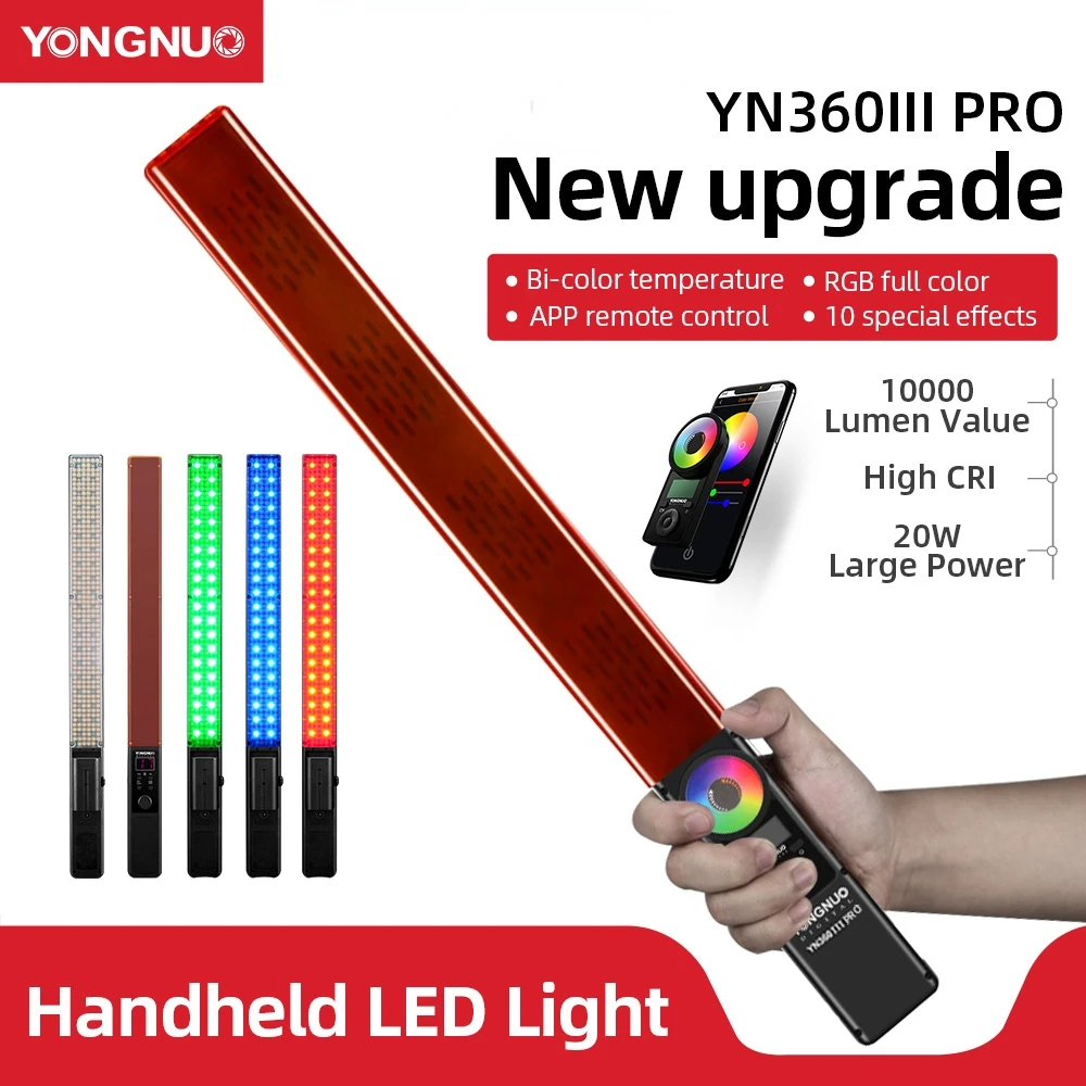 

Yongnuo YN360 III YN360III PRO Handheld 3200K-5500K RGB Colorful Ice Stick LED Video Light Adjusting Controlled by Phone App