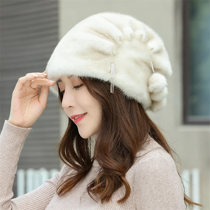 Women's Fur Hat 2022 Winter Fluffy Marten Russian Fur Hat Women's Headband Outdoor Winter Hat Earmuffs Ski Hat Warmth