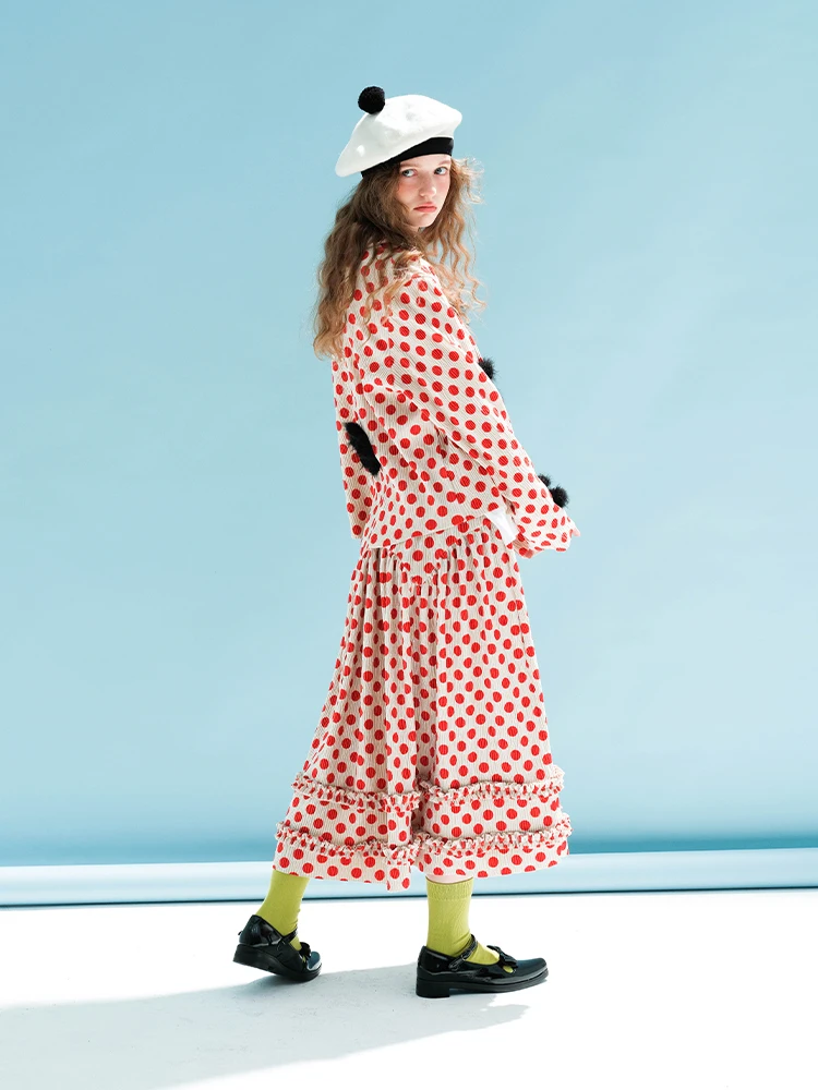 IMAKOKONI оригинальный дизайн красный горошек черный цветок длинный рукав рубашка