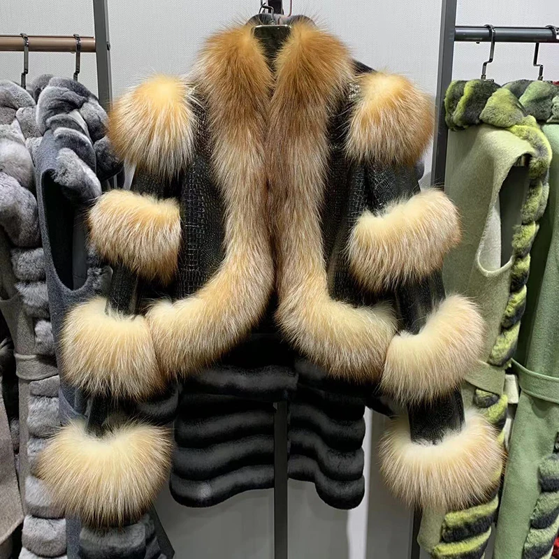 New Style Fashion Women Fluffy Real Leather Jacket With Fur Lady Sheepskin Leather Coat NZ5275