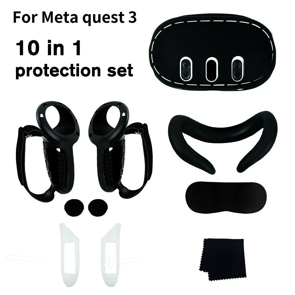 

10-in-1 Silicone Controller Cover Case For Meta Quest 3 VR Headset Grip Protector With Battery Protection