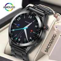 new 454454 amoled screen smart watch always display the time bluetooth call 8g rom local music smartwatch for men tws earphones