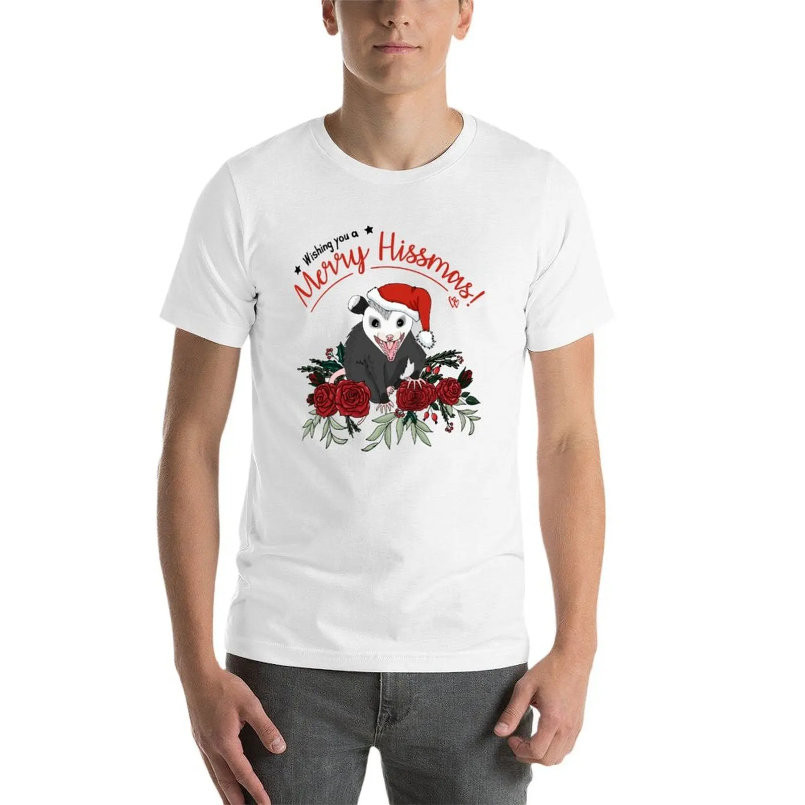 Фото Merry Hissmas-футболка с цветочной рождественской тематикой possum baby, футболки с аниме, футболка большого размера, мужская простая футболка №4