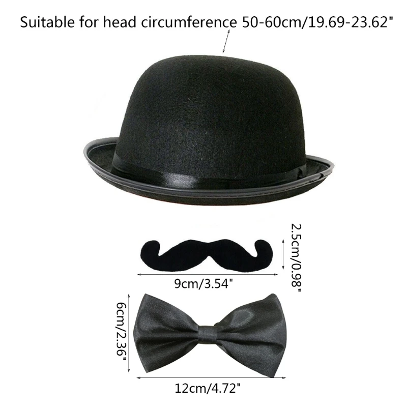 Unisex Retro Magician Hat Modern Times Faux Moustache Bowtie Cos Detective Tools images - 6