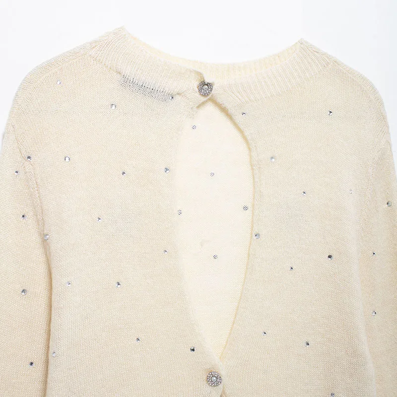 Повседневный женский вязаный свитер с круглым вырезом и открытой спиной пуловер