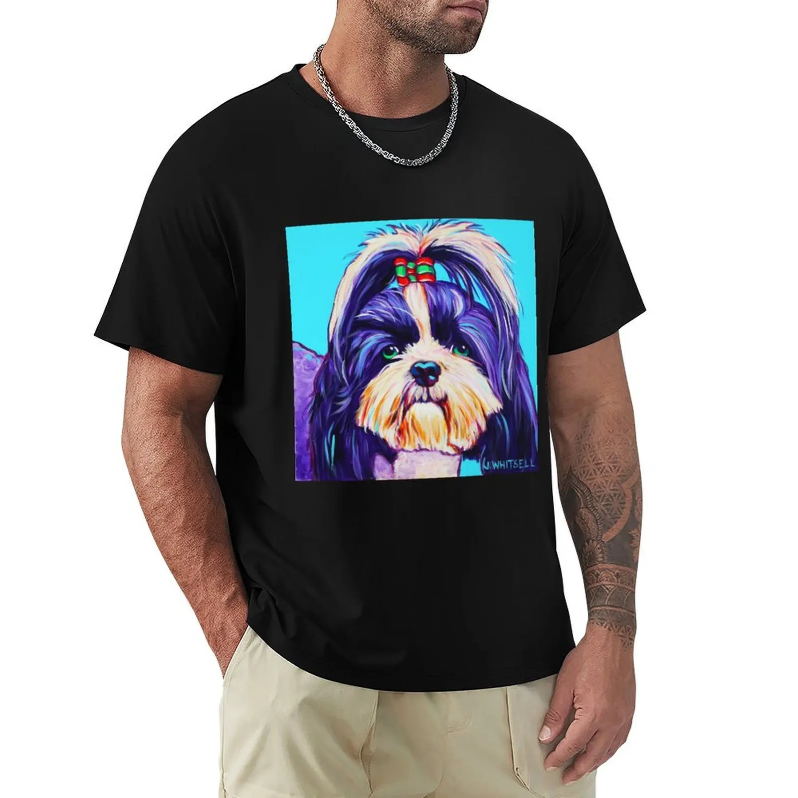Красочный веселый Shih Tzu- J. Футболка мужская с принтом животных х/б