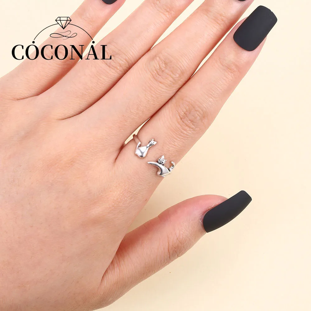 

Coconal Korean Fashion Romantic Cute Creative Two Cat Shape Open Ring For Birthday Party Celebration Gift Women Jewelry Gift