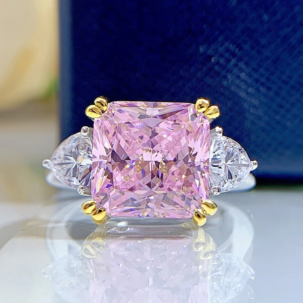 

Новинка 2022 г., серебро пробы с высокоуглеродистыми бриллиантами, квадратная Подушка 5 карат, желтое кольцо с бриллиантами в виде пудры, бриллиантовое кольцо для девушек