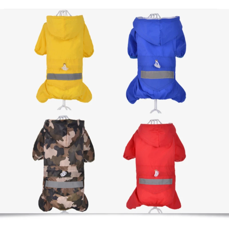 

Pet Dog Raincoat Reflective Waterproof Zipper Clothes High Neck Hooded Jumpsuit For Small Big Dogs Overalls Rain Cloak Labrador