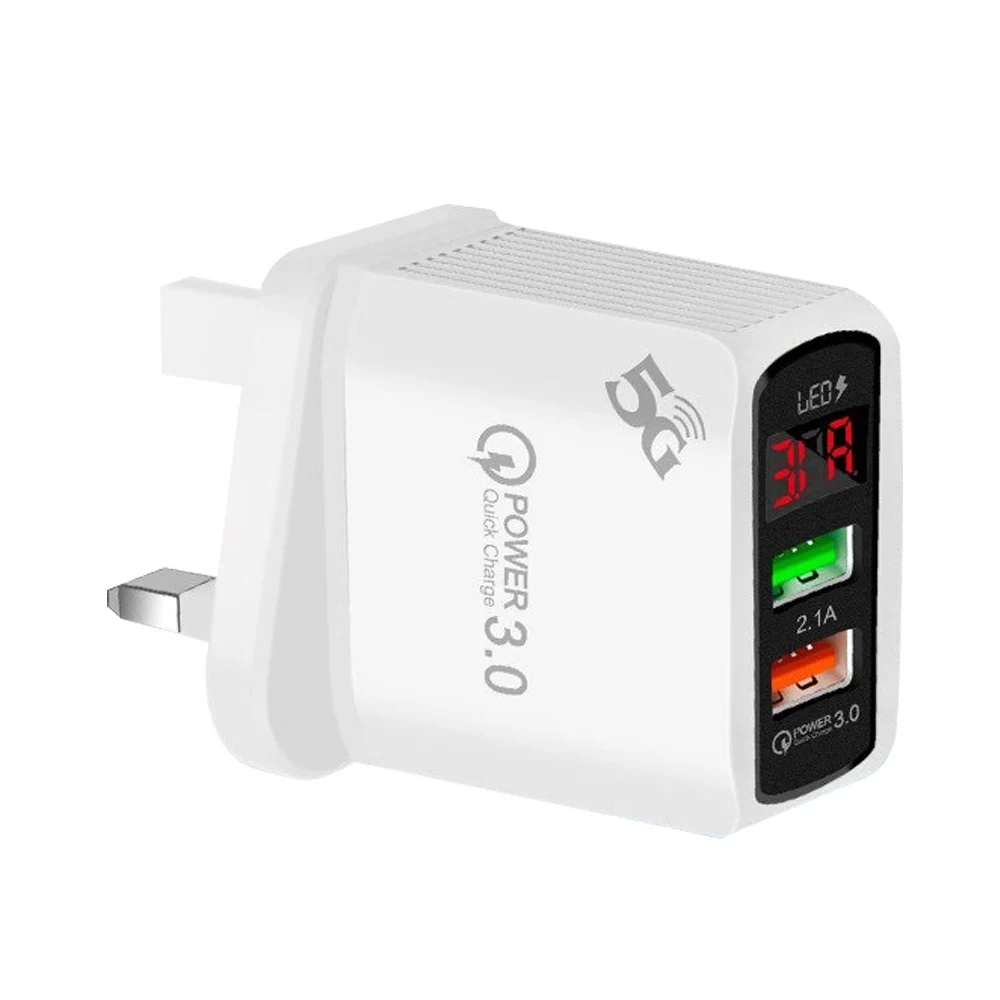 

Led Display Smart Mobile Phone Charger Ac100-240v 50-60hz Usb Charger Eu/us/uk Plug Travel Adapter 2 Ports Qc3.0-dual Charger