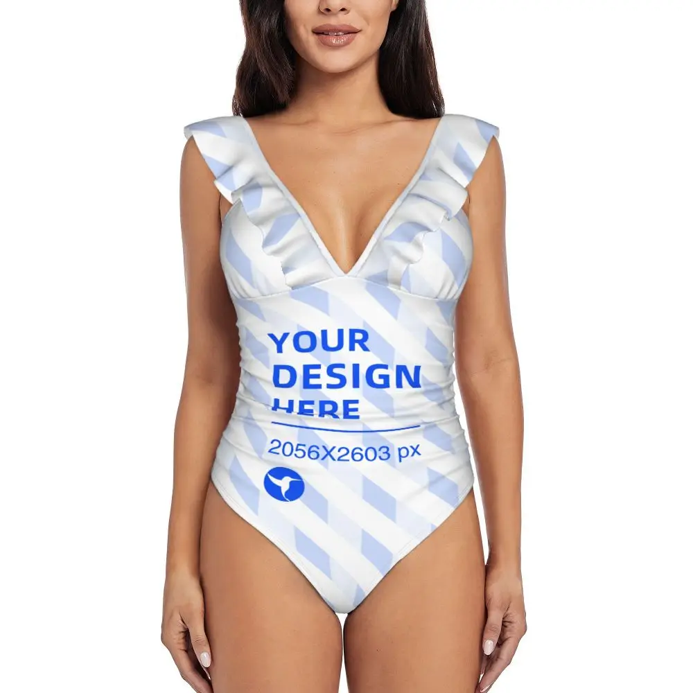 

Ladies Swimsuit Custom Pattern Printing Lotus Leaf Shoulder Strap One-piece Swimsuit Sexy Beach Style Personalized Custom Logo