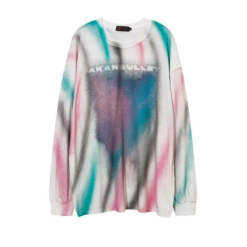 

Осенний женский длинный пуловер с длинным рукавом, модель Y2K, свободные женские толстовки с принтом в виде тай-дай, весенний женский топ в стиле Харадзюку