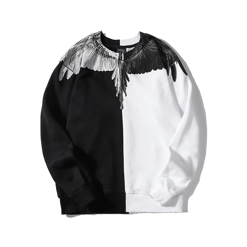

2023 National tide MB new original tide brand high-end stitching black and white printed hoodie men and women the same