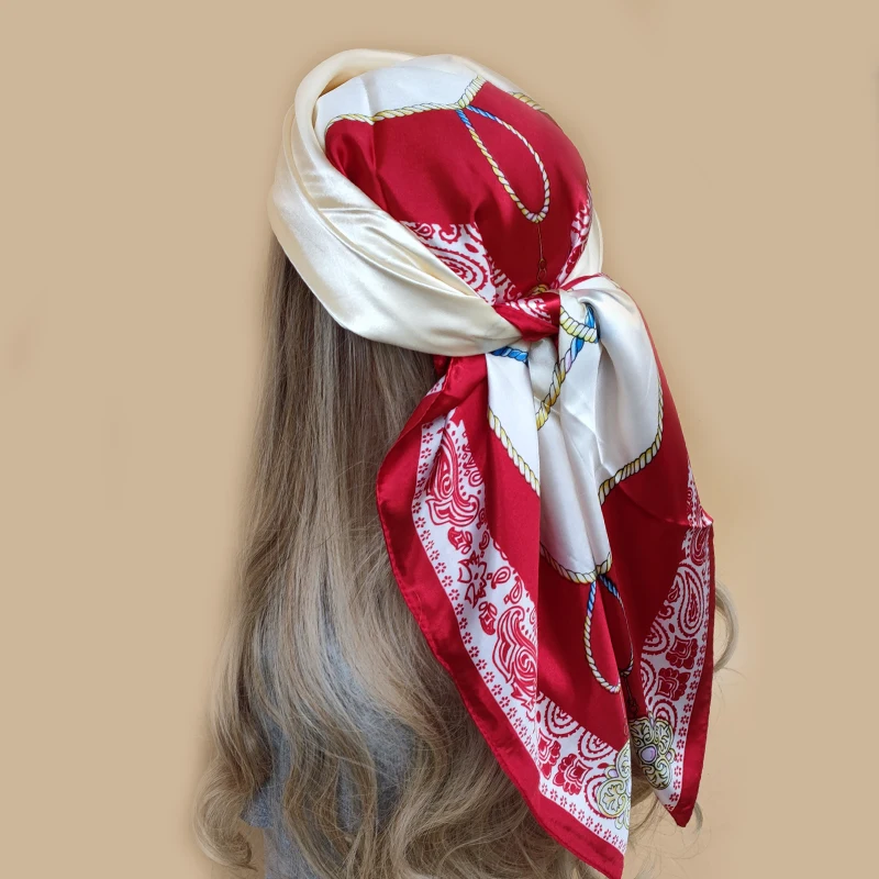 

Модный шарф из искусственного шелка 2022, женский роскошный уличный шарф с принтом для декорирования волос на шее, повязка на голову, уличный ...