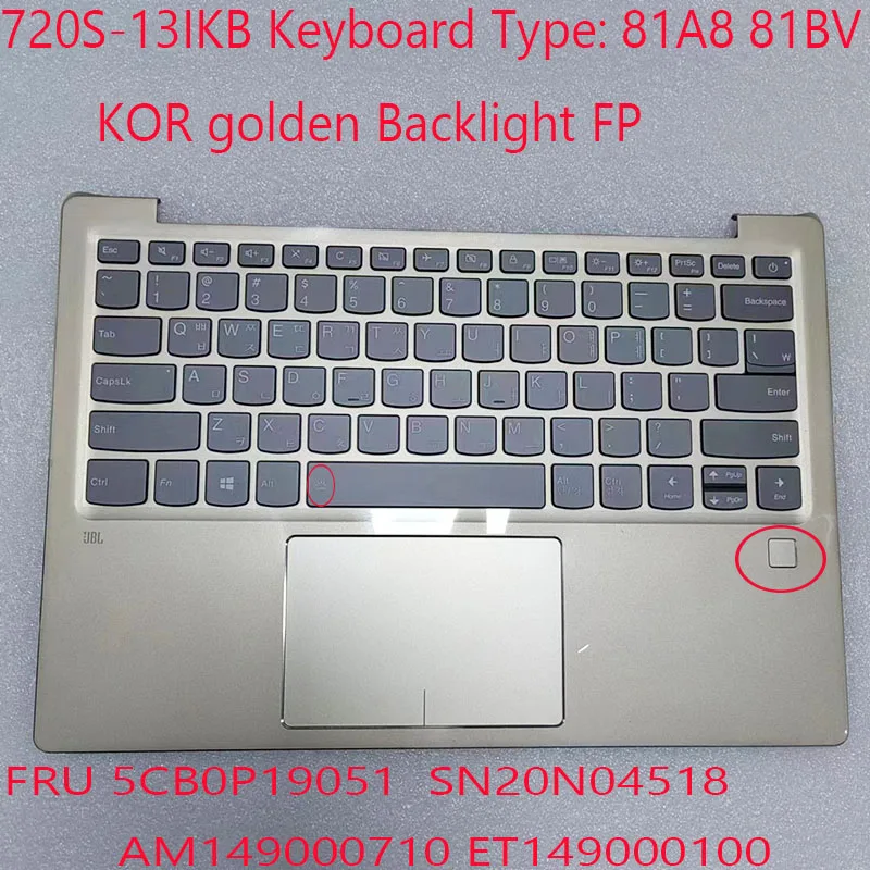 

Клавиатура 720S-13IKB 5CB0P19051 SN20N04518 AM149000710 ET149000100 для ноутбука ideapad 720S-13IKB 81A8 81BV KOR с Золотой подсветкой