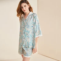 7 veils womens summer cool printed pajamas short sleeve pj set 2 pcs with shorts lounge wear sleepwear nightwear
