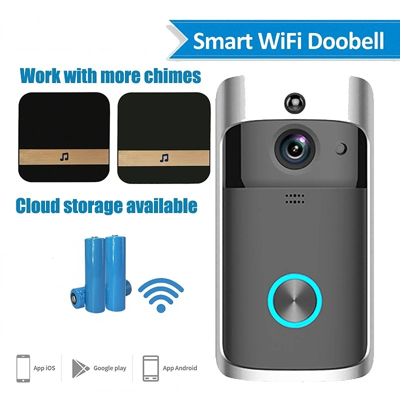 V5 WiFi Video Doorbell Home Door Bell Camera Battery Power Voice Intercom With Chime Night Vision Wireless Home Security Camera