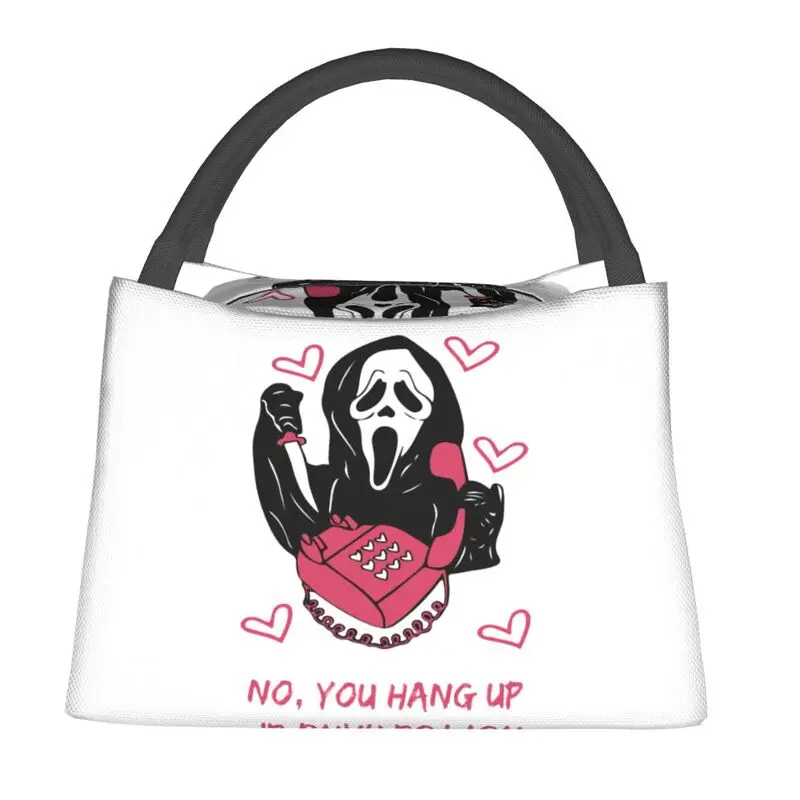 

Ghost No You Hang Up Funny Halloween Insulated Lunch Bags for School Scream Sidney Prescott Film Cooler Thermal Bento Box Women
