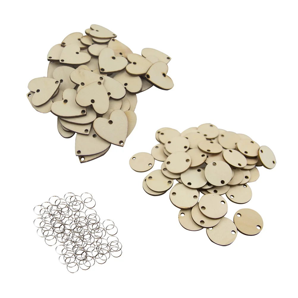 

200pcs Wooden Slices Wooden Heart Tags With Holes Diy Crafts Accessories Heart Shape Wooden Slices Wood Slab