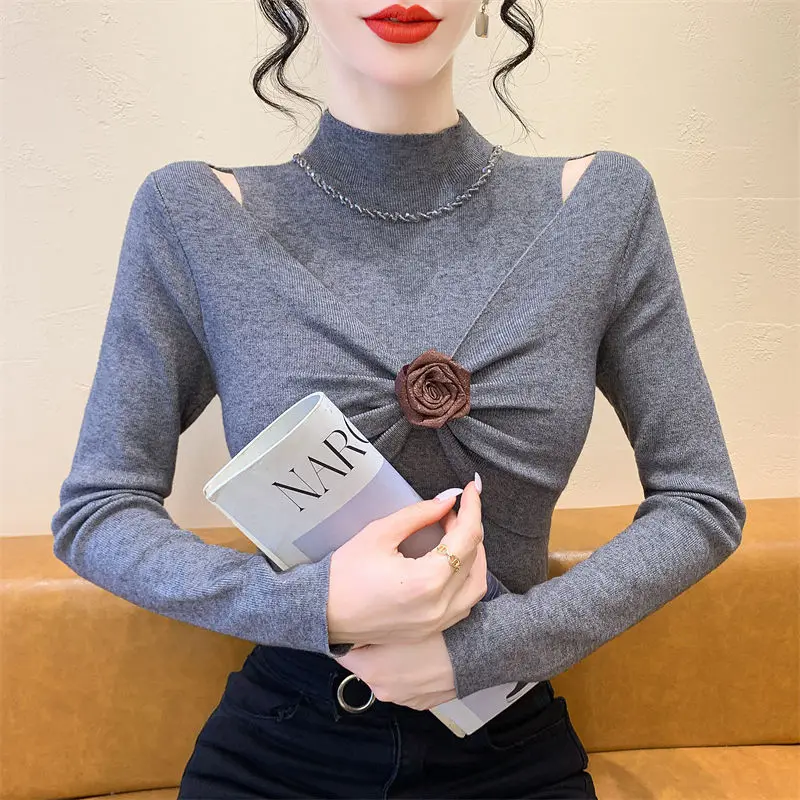 Новый свитер с витым двухсекционным вязаным свитером бантом облегающий крой