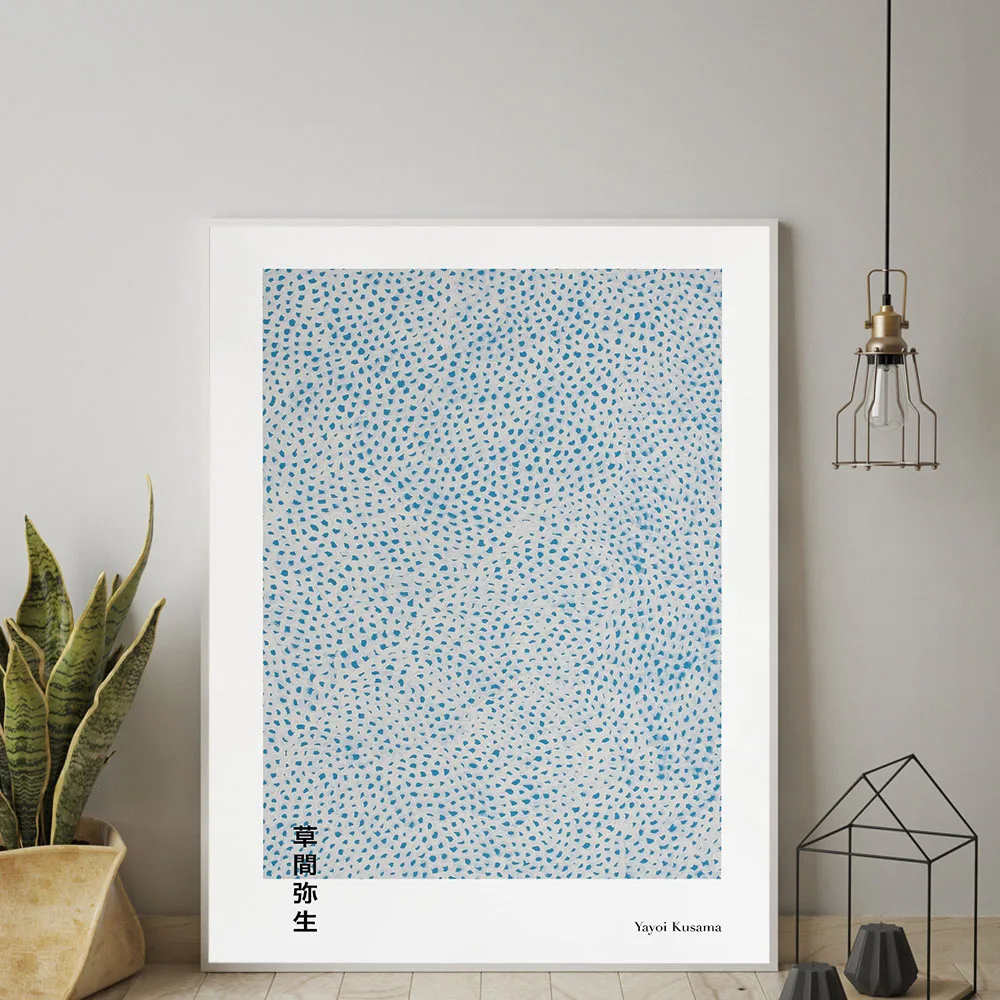 

Yayoi Kusama Artwork Exhibition Posters and Prints Abstract Gallery Wall Art Pictures Blue Canvas Painting Living Room Decor