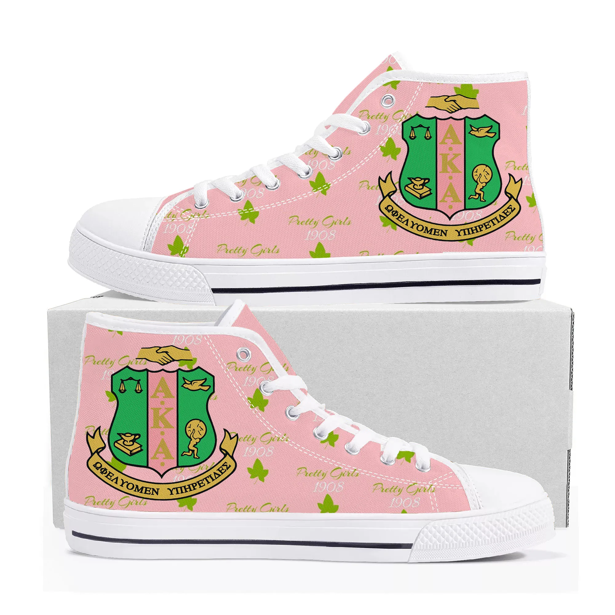 

Alpha Sorority AKA 1908 High Top Sneakers Kappa Alpha Mens Womens Teenager Canvas High Quality Sneaker Shoes Custom Made Shoe