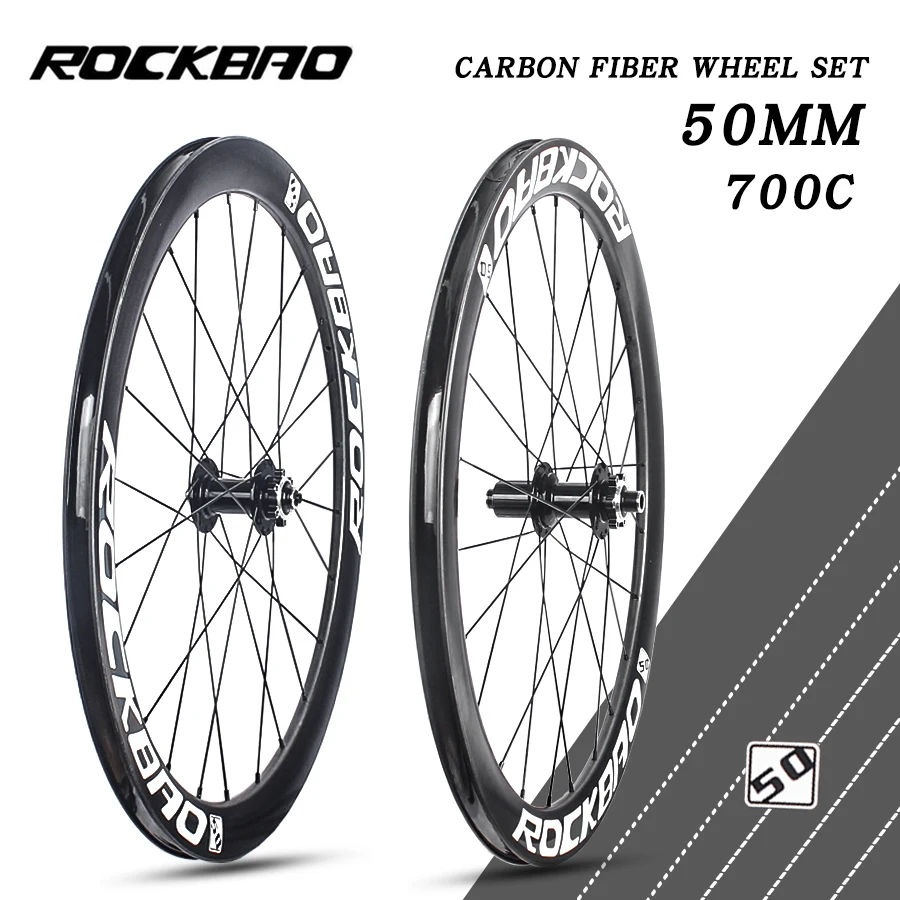 

ROCKBAO 700C Road Carbon Wheels 50mm Quality Carbon Rim Tubeless Bicycle Accessories Ready 5 Bearing Racing Wheelset