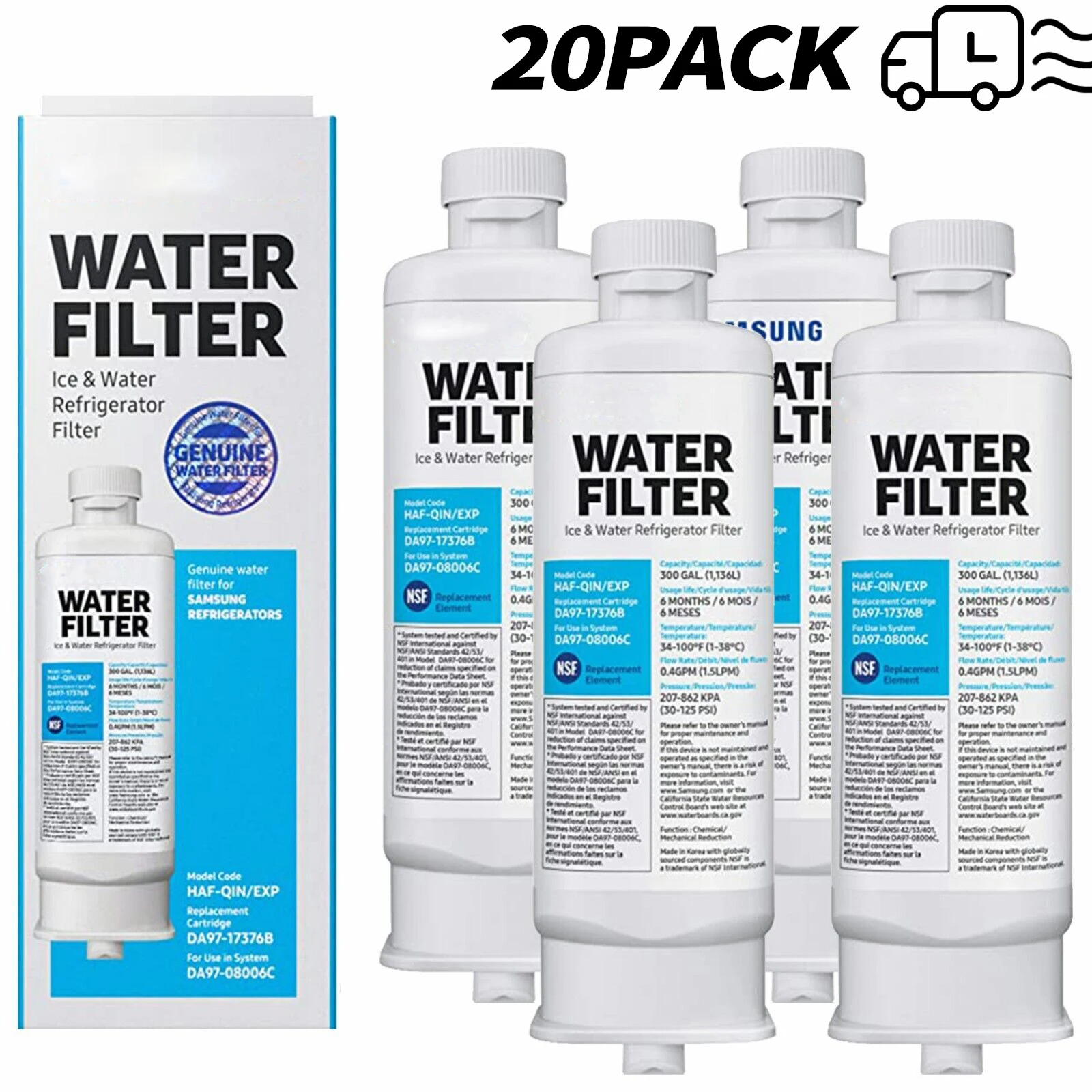 

20Pack Fit for DA97-17376B HAF-QIN/EXP Genuine Samsung Refrigerator Water Filter White