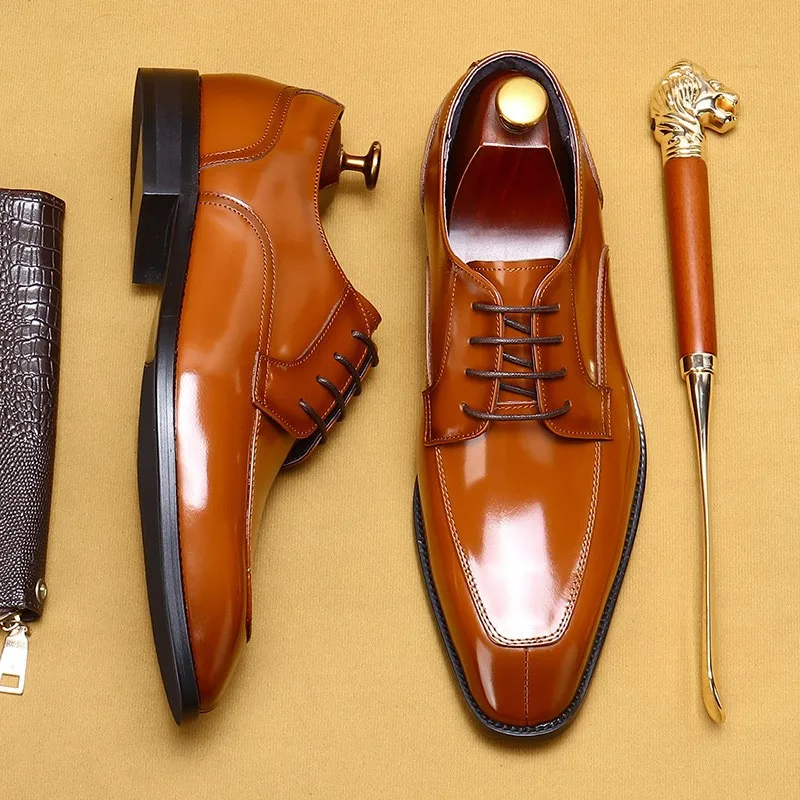 

Men Dress Wedding Shoes Italy Design Formal Black Brown Luxury High Quality Genuine Leather Oxford Man Business Office Shoe