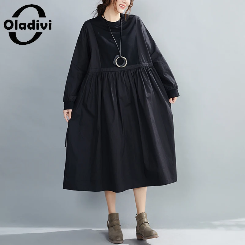 Oladivi Oversized Women Clothing Long Sleeve Casual Dress Fashion Ladies 2022 Autumn Loose Midi Dresses Black Vestidios Robe 310